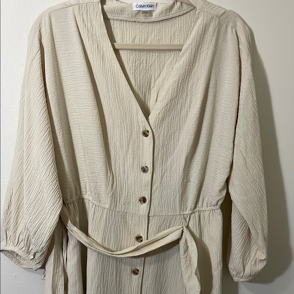 Calvin Klein Cream Long Sleeve Dress